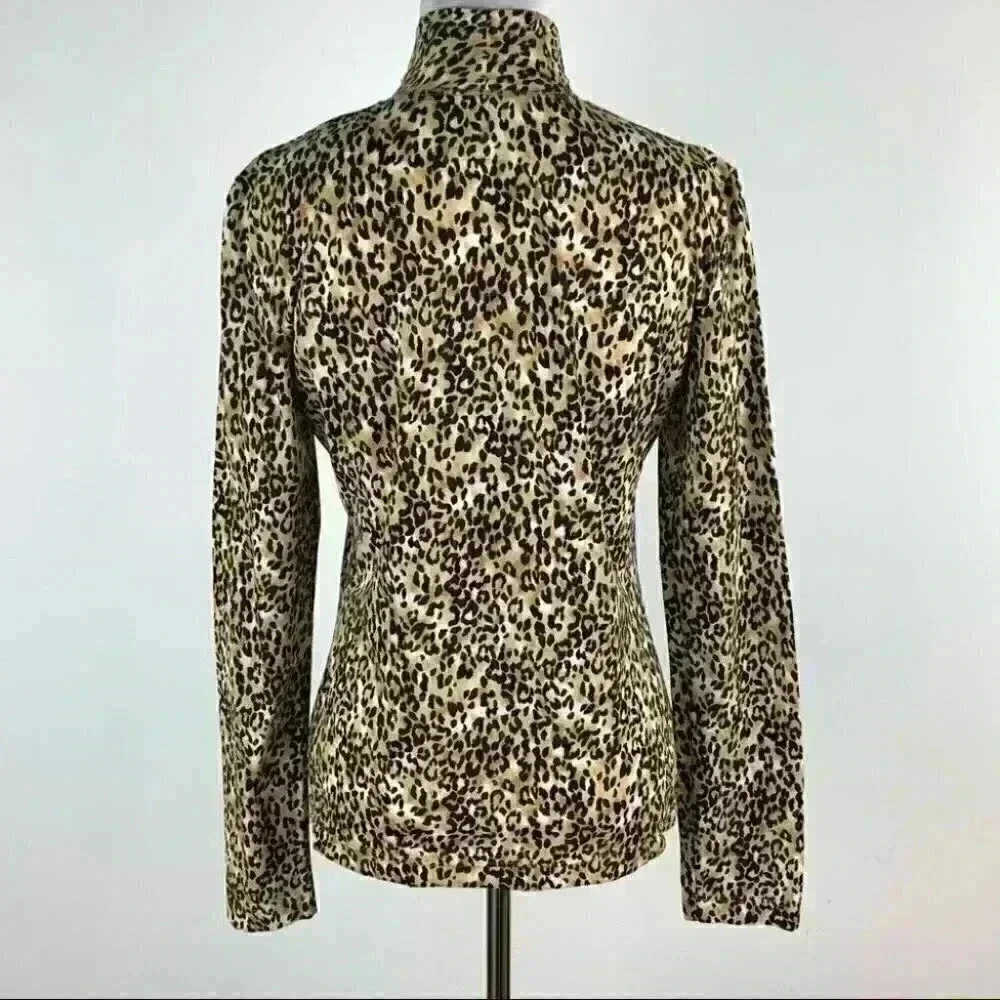 St. John top size S brown tan cheetah print long sleeve mock turtleneck stretch